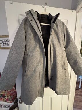 Women's Grey Hooded Trench Coat with Quilted Lining